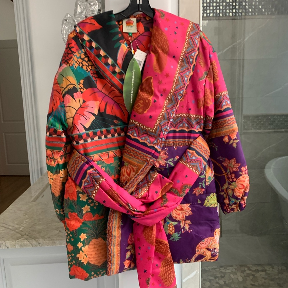 Farm Rio Mixed Scarves Kimono Puffer - Picture 6 of 16